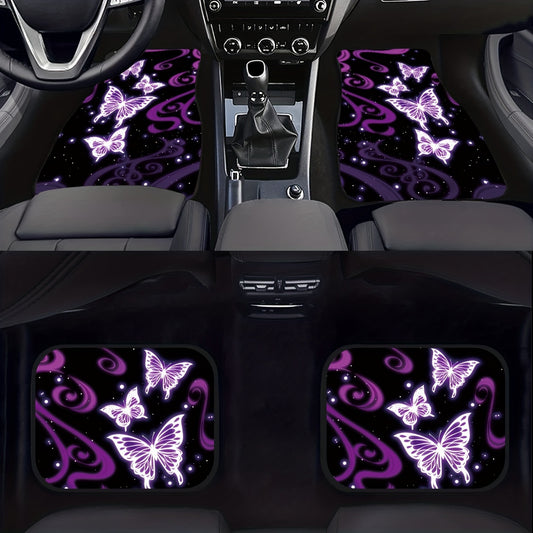 4pcs Set Purple & White Butterfly Car Floor Mats for Tesla Car Carpet Mats For Model 3 Model Y Stylish Auto Interior Accessories