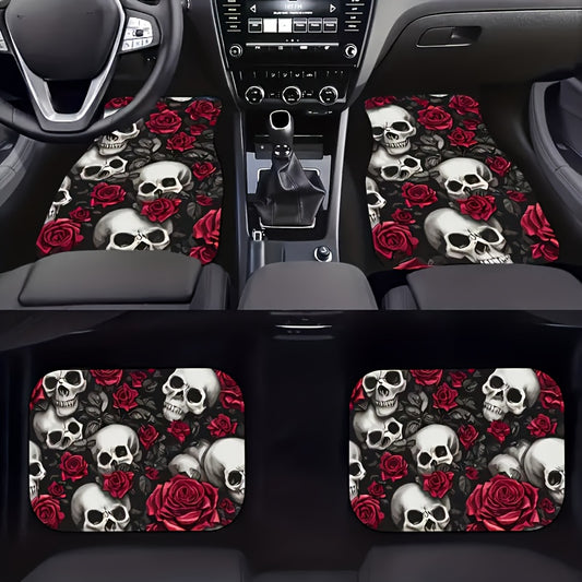 Skull and Rose Pattern Absorbent Floor Mats Fit for Tesla Car Carpet Mats For Model 3 Model Y Interior Decor Accessories