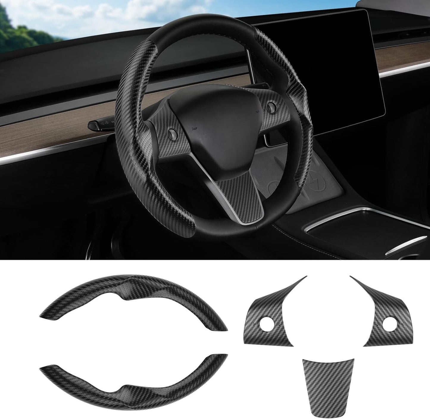 Carbon Fiber Steering Wheel Cover for Tesla Model 3/ Y