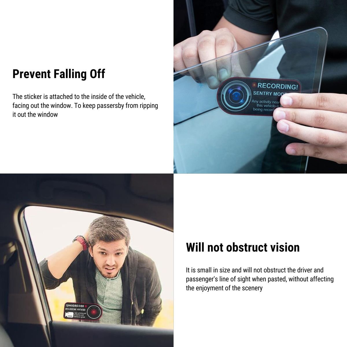 Anti-Theft Warning Sentry Mode Clings (4pcs) for Tesla Teslauaccessories