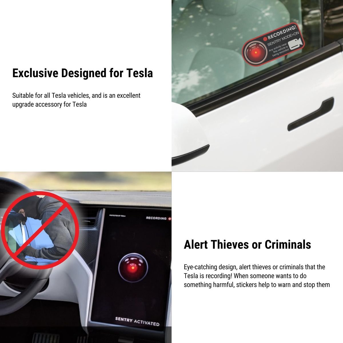 Anti-Theft Warning Sentry Mode Clings (4pcs) for Tesla Teslauaccessories