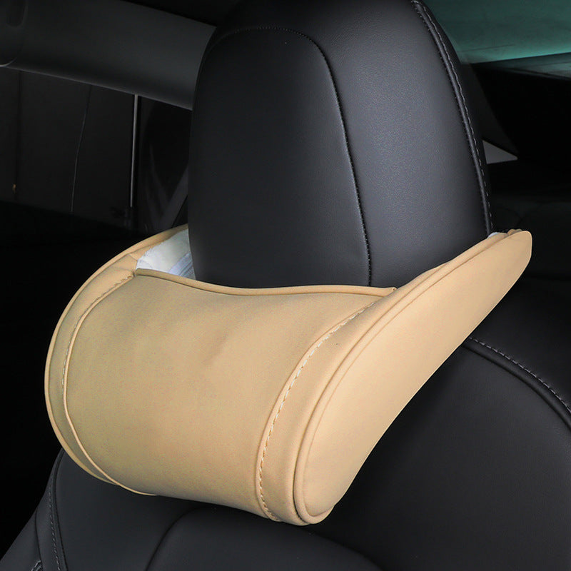 Cotton Filled Neck Support Leather Pillows Headrest For Tesla Model S 3 X Y Teslauaccessories