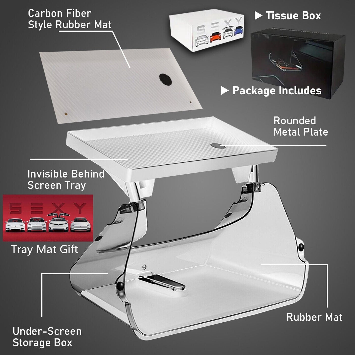 Hidden Tray Storage Under Screen Center Console Organizer Tissue Holder For Tesla Model 3 Y Teslauaccessories