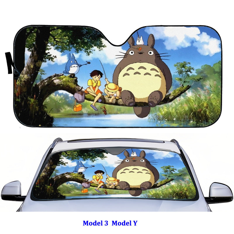 Tesla Model 3 Y Front Windshield Sunshade Foldable UV Reflecting My Neighbor Totoro Teslauaccessories