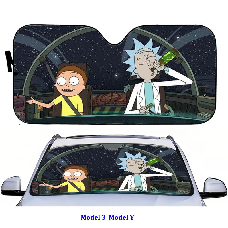 Tesla Model 3 Y Front Windshield Sunshade Foldable UV Reflecting Rick And Morty Teslauaccessories