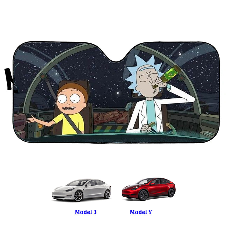 Tesla Model 3 Y Front Windshield Sunshade Foldable UV Reflecting Rick And Morty Teslauaccessories