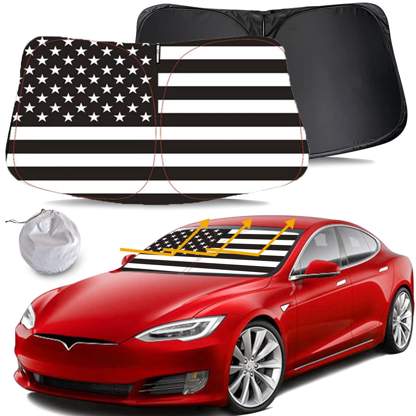 Tesla Model 3/Y/S/X Bald Eagle American Flag Foldable Sunshade Windshield Teslauaccessories