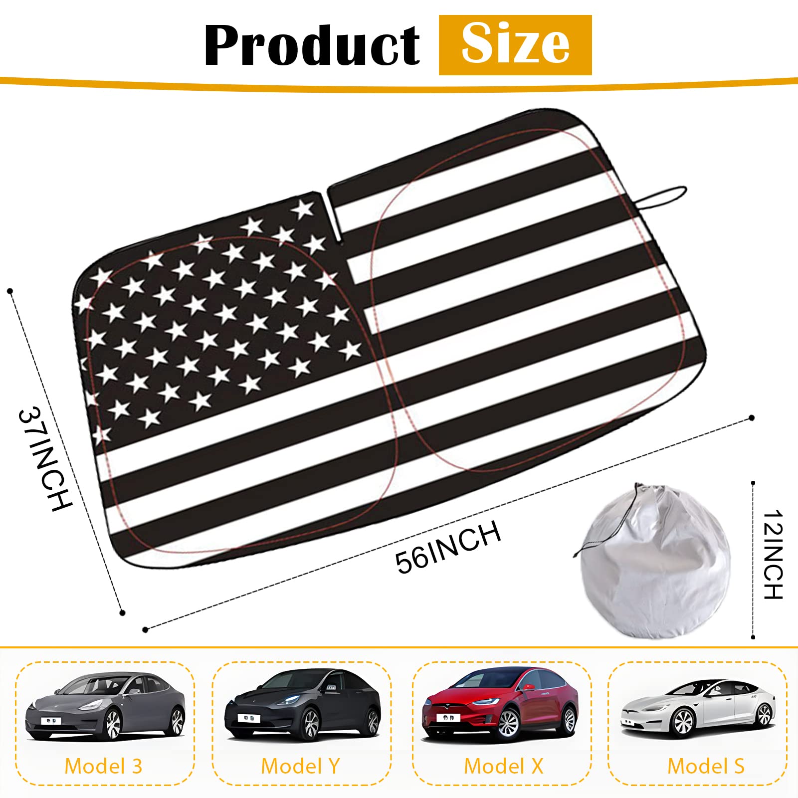 Tesla Model 3/Y/S/X Bald Eagle American Flag Foldable Sunshade Windshield Teslauaccessories