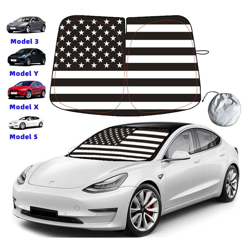 Tesla Model 3/Y/S/X US Flag Foldable Windshield Sunshade Teslauaccessories