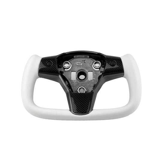 Tesla Model 3 / Y White Leather Yoke Steering Wheel Teslauaccessories