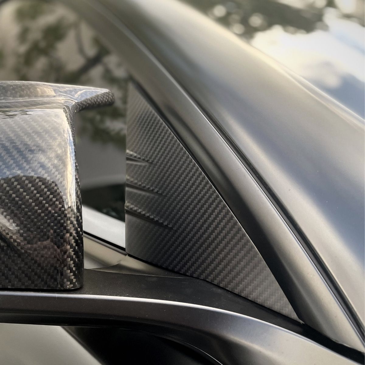 Tesla Model Y/3 Dry Carbon Fiber Exterior Mods A-pillar Glass Trim Teslauaccessories