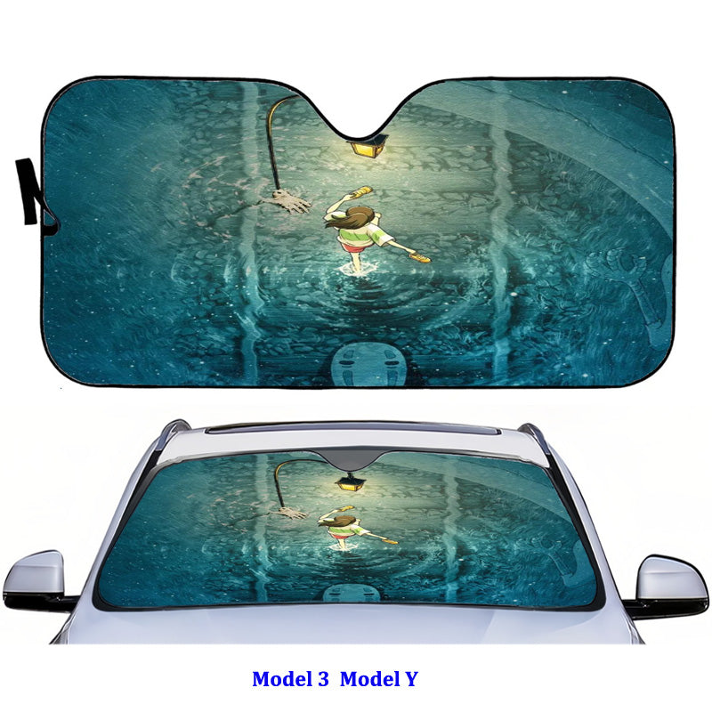 Tesla Model Y 3 Spirited Away Windshield Sunshade Folding Sun Visor Protector Sun Shade Teslauaccessories