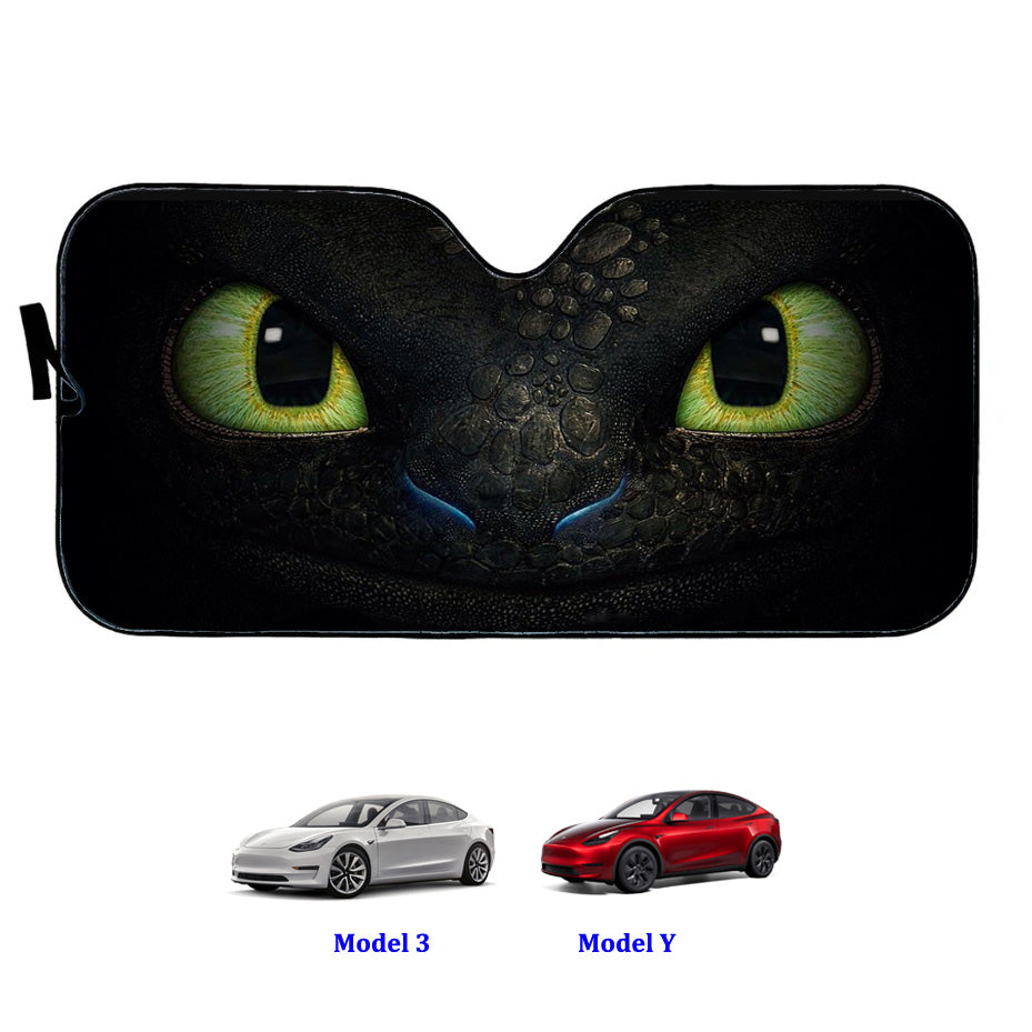 Tesla Model Y/ 3 Toothless Dragon Sunshade Folding Sun Visor Protector Teslauaccessories