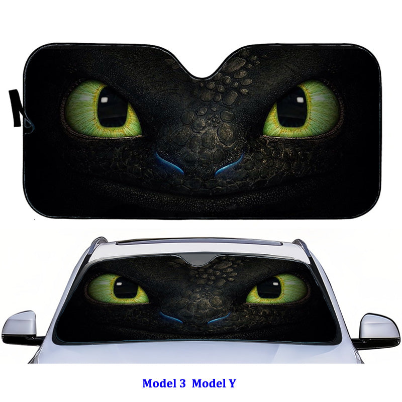 Tesla Model Y/ 3 Toothless Dragon Sunshade Folding Sun Visor Protector Teslauaccessories