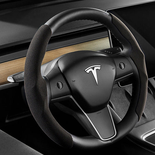 Alcantara Hand Stitch Steering Wheel Cover for Tesla Model 3/Y Teslauaccessories