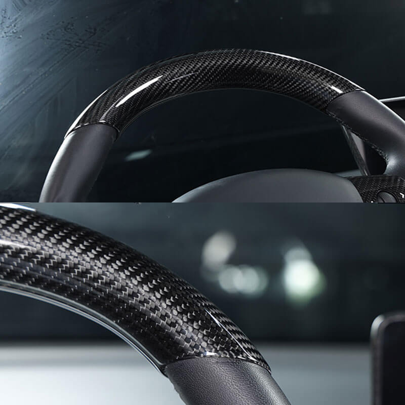 Gloss Real Carbon Fiber Steering Wheel Caps Cover for Tesla Model 3/Y Teslauaccessories