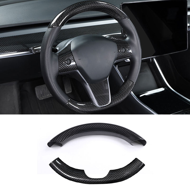 Gloss Real Carbon Fiber Steering Wheel Caps Cover for Tesla Model 3/Y Teslauaccessories