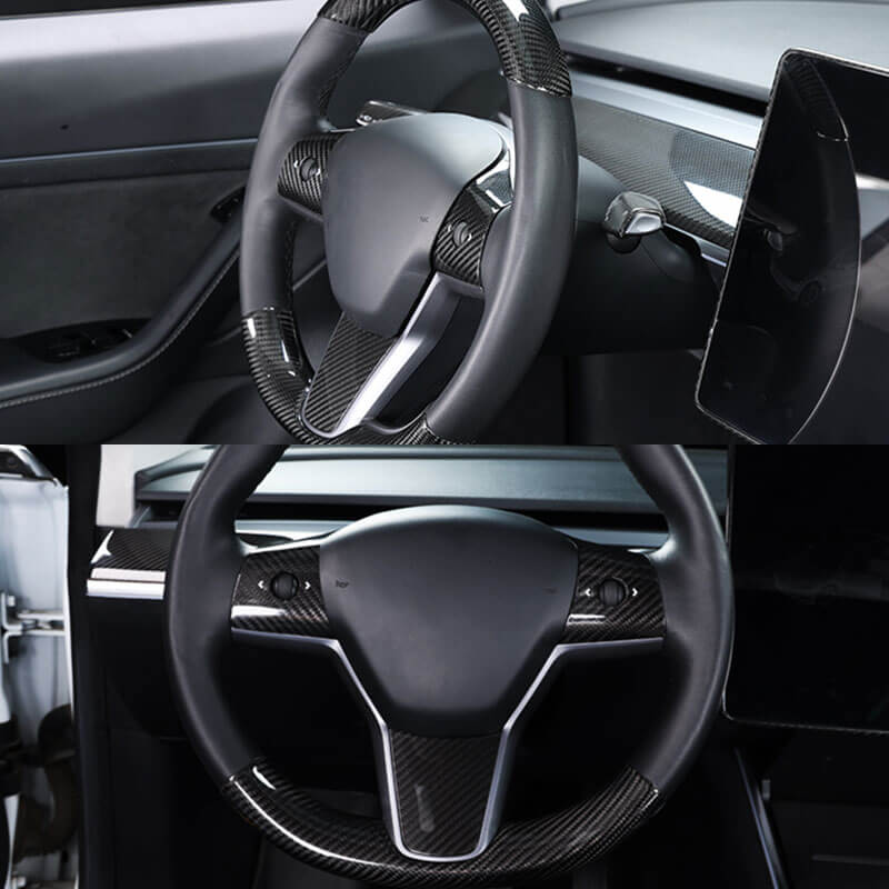 Gloss Real Carbon Fiber Steering Wheel Caps Cover for Tesla Model 3/Y Teslauaccessories