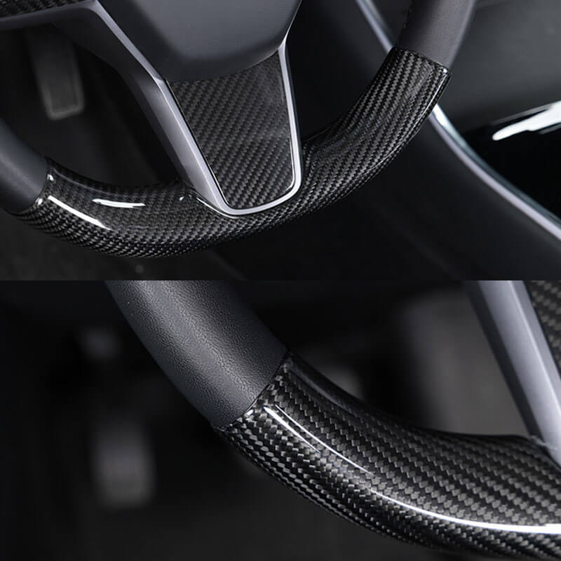 Gloss Real Carbon Fiber Steering Wheel Caps Cover for Tesla Model 3/Y Teslauaccessories