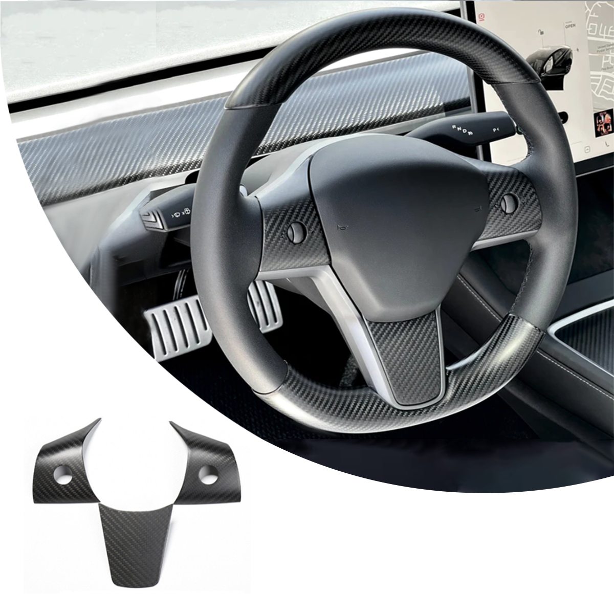 Steering Wheel Middle Trim Carbon Fiber Cove for Tesla Model 3/Y 2017-2023 Teslauaccessories